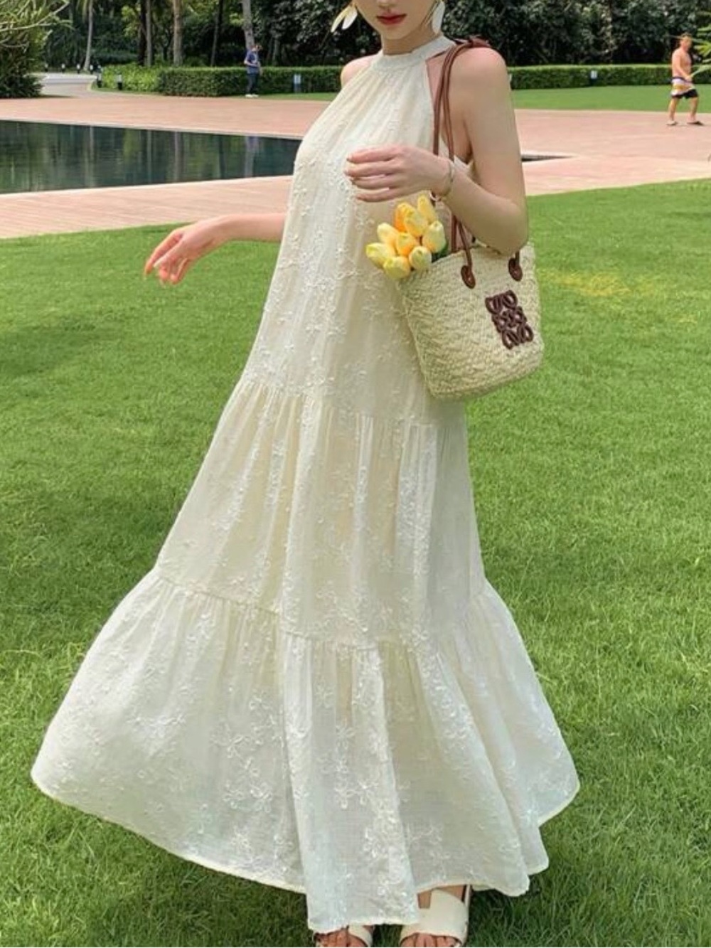 DAZY Cream Floral Embroidered Maxi Dress